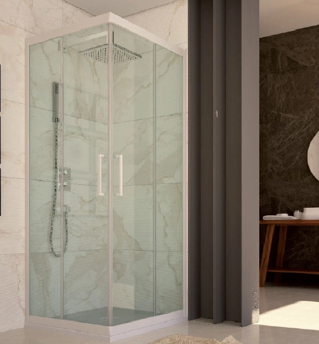 Box doccia due lati scorrevole pvc bianco e cristallo 6mm h.190cm Forglas 80x90 cm