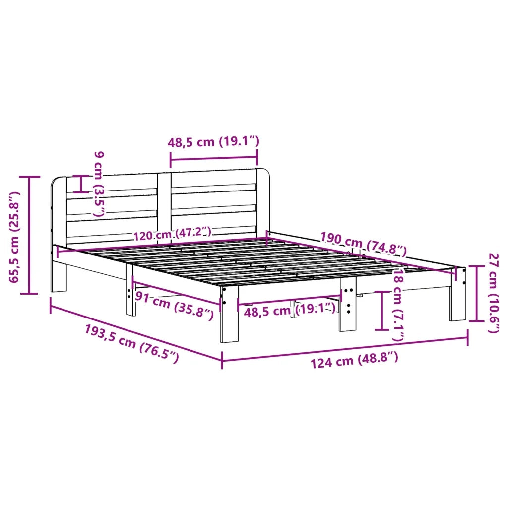 Letto senza Materasso Marrone Cera 120x190 cm in Legno di Pino 855572