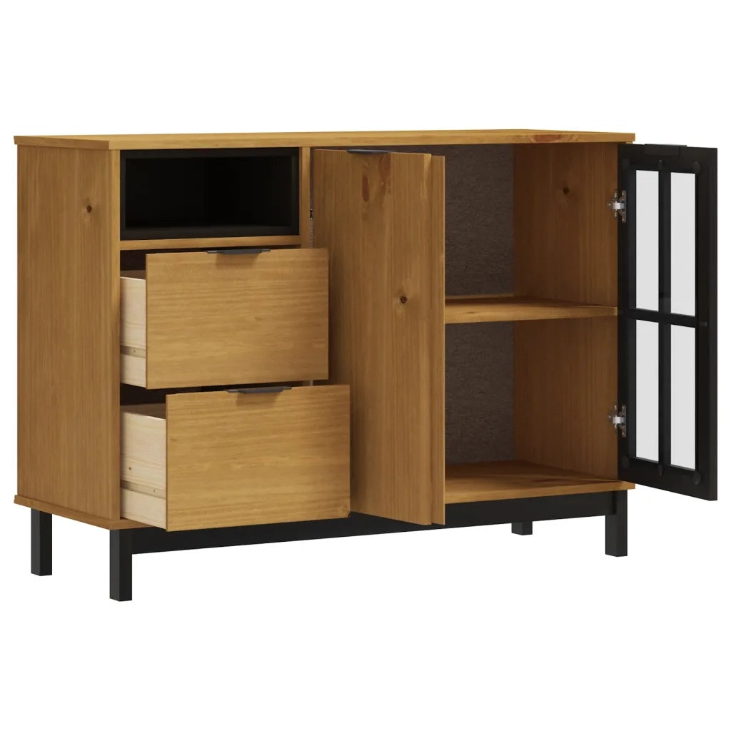 Credenza FLAM 110x40x80 cm Anta in Vetro Massello di Pino 357828