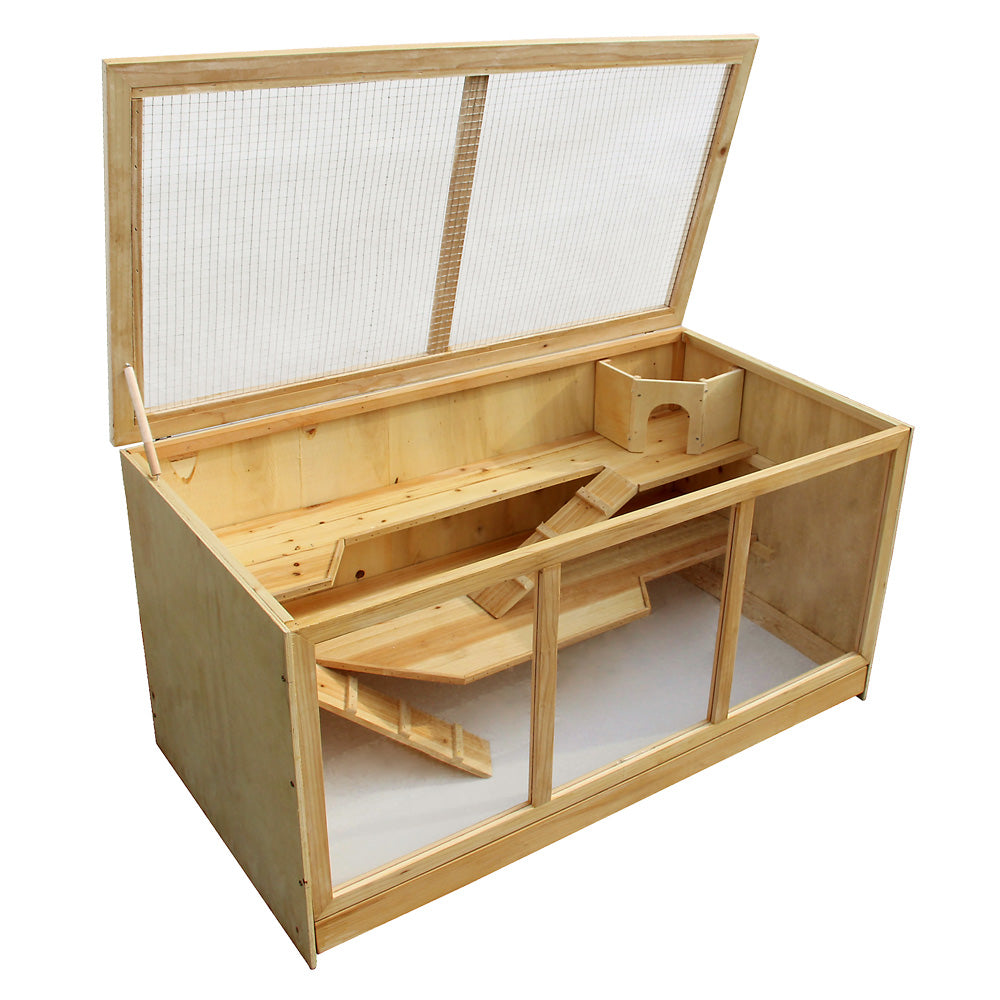 Gabbia XXL per criceti e roditori, in legno e plexiglas, con tetto apribile