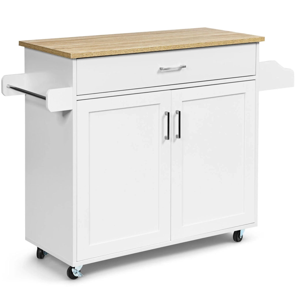 Isola da cucina su ruote 116 x 40 x 85 cm con ampio cassetto e ripiano regolabile stile moderno MDF bianco 20_0019552