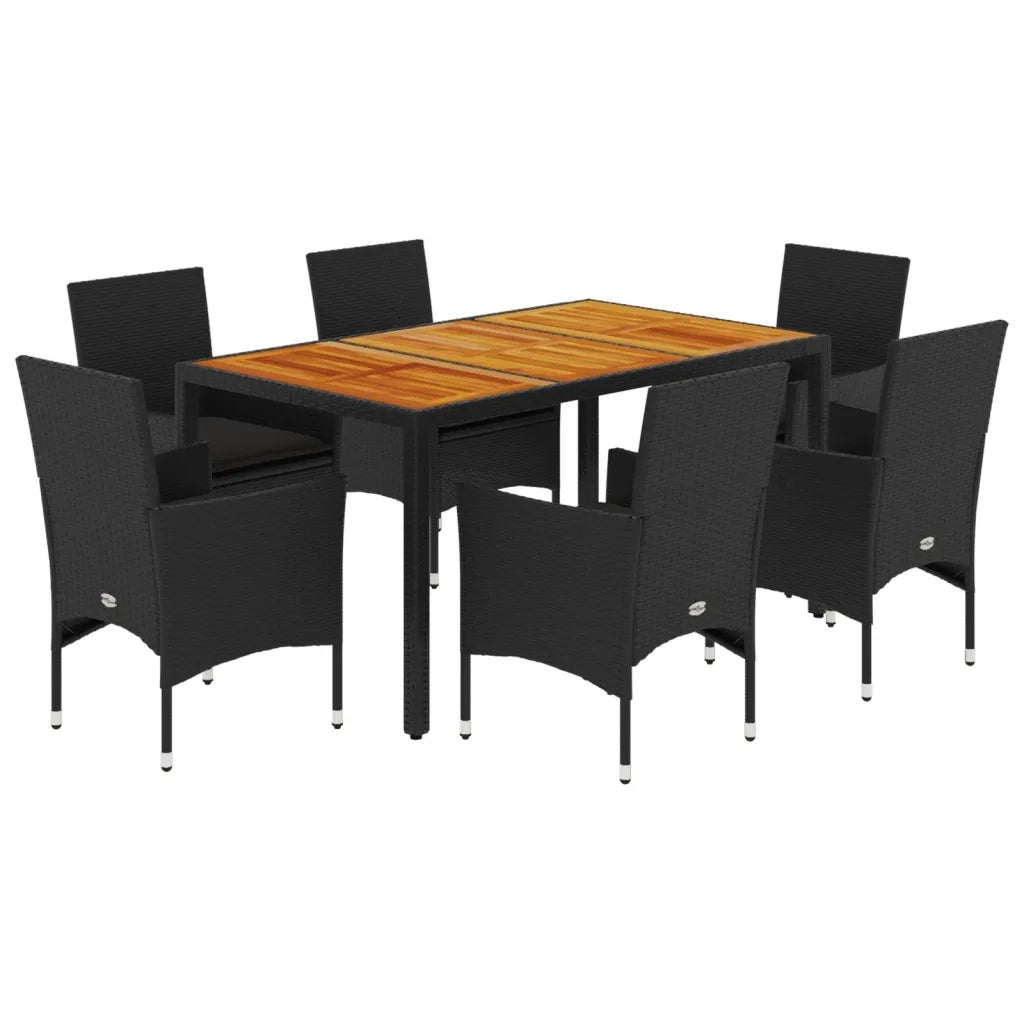Set Pranzo da Giardino 7 pz Nero con Cuscini Polyrattan Acacia 3278672