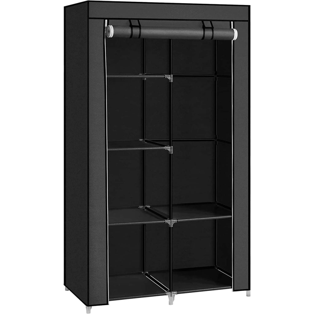 Armadio Vestiario In Tessuto Con Ante Con Cerniera E Tasche Laterali Nyana Home Misure 165x88x45cm Nero