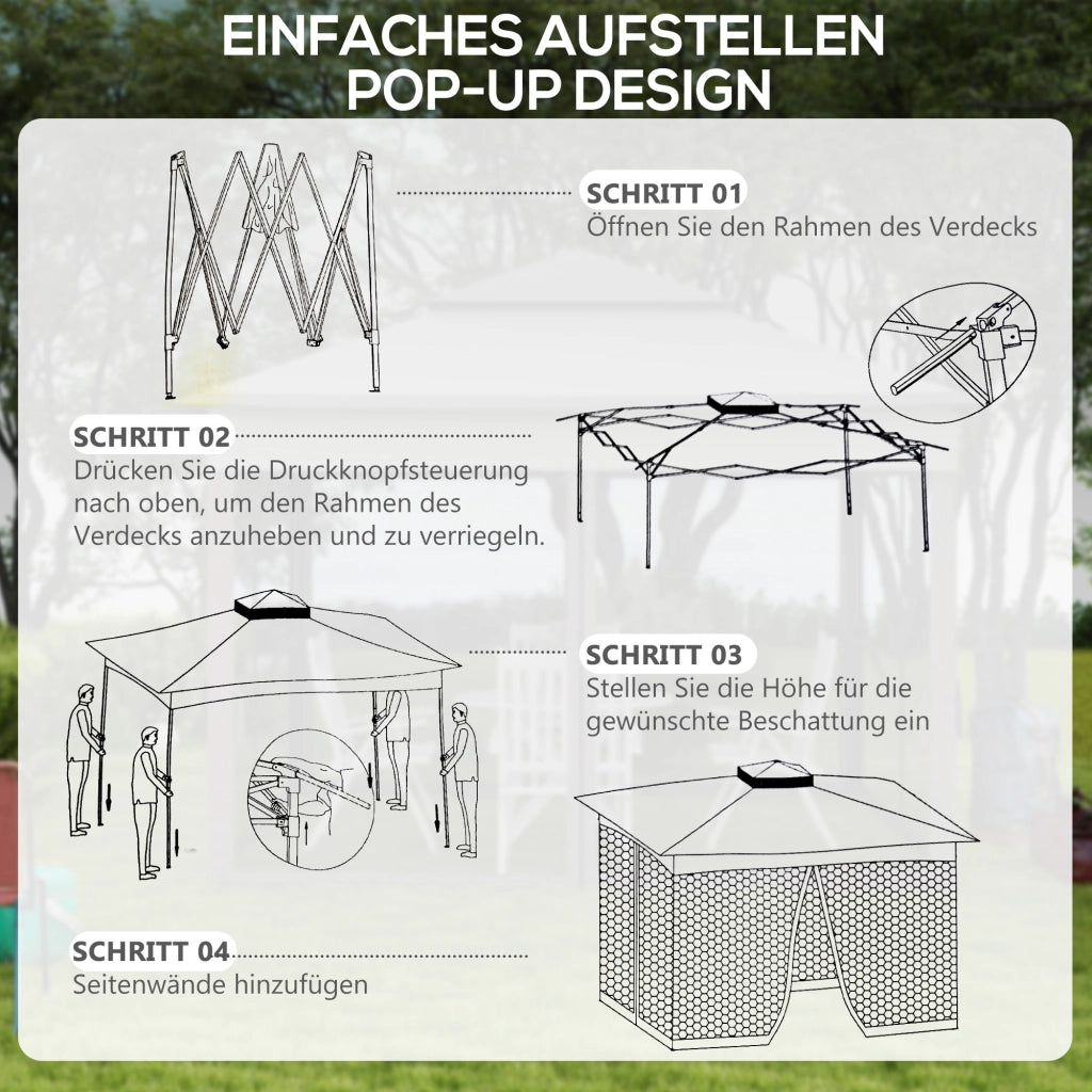 Tenda da giardino pieghevole con pareti laterali Tenda a scomparsa 3.25 x 3.25 x 2.65 m in grigio chiaro per feste in giardino ed eventi