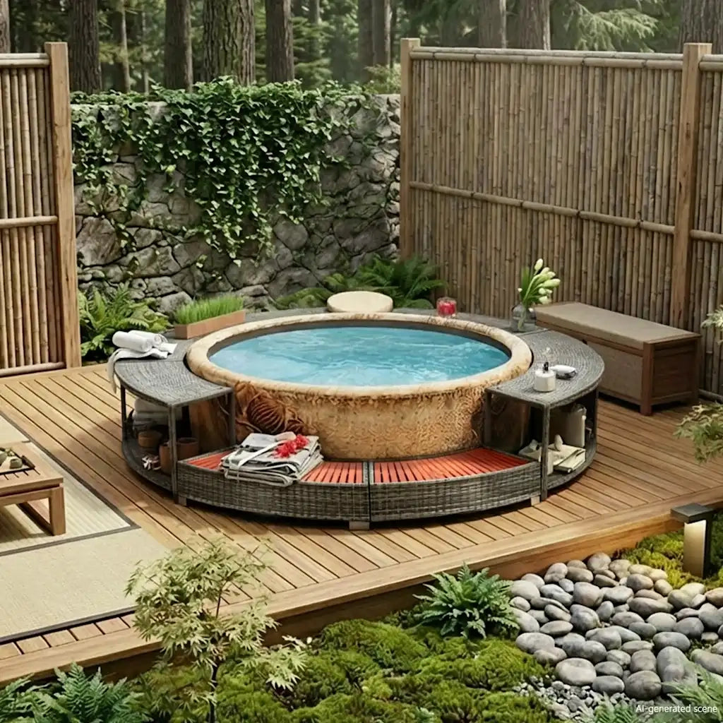Bordo per Vasca da Spa in Polyrattan Grigio 46459