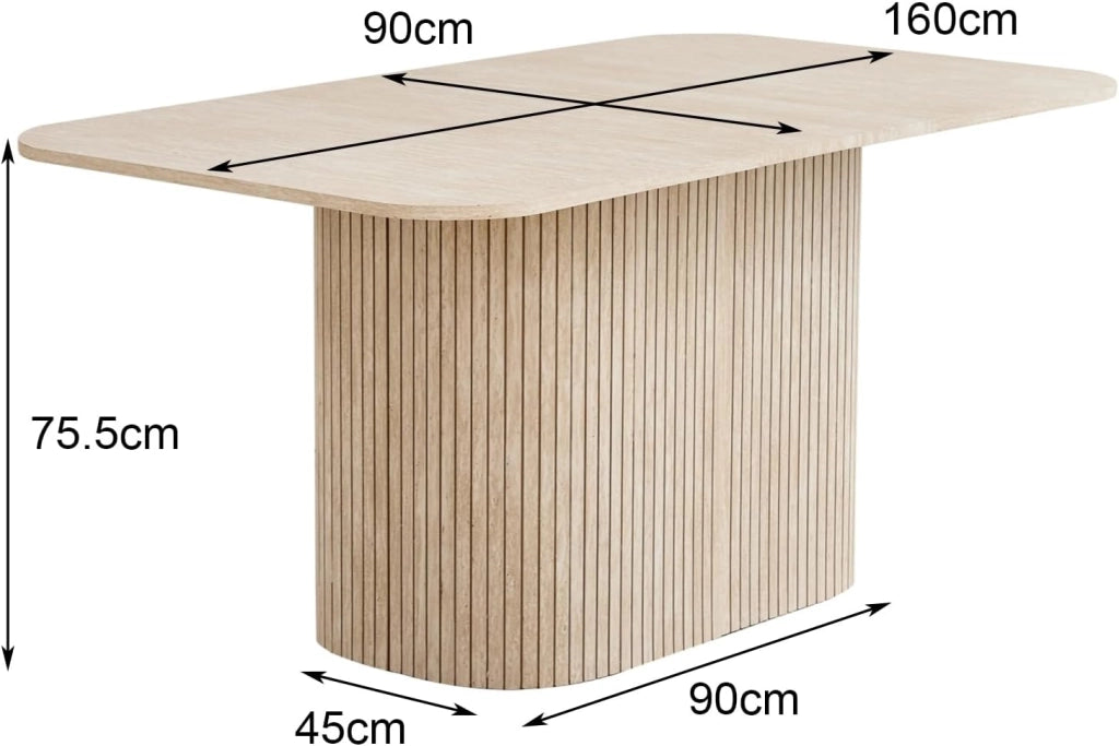 GrandCA HOME Tavolo da Pranzo Rettangolare con Angoli Arrotondati, Tavolo da Pranzo Moderno Cucina da 160 cm con Base in Legno, Ampio Piano di Lavoro in MDF, per 4-8 Persone, Travertino Giallo