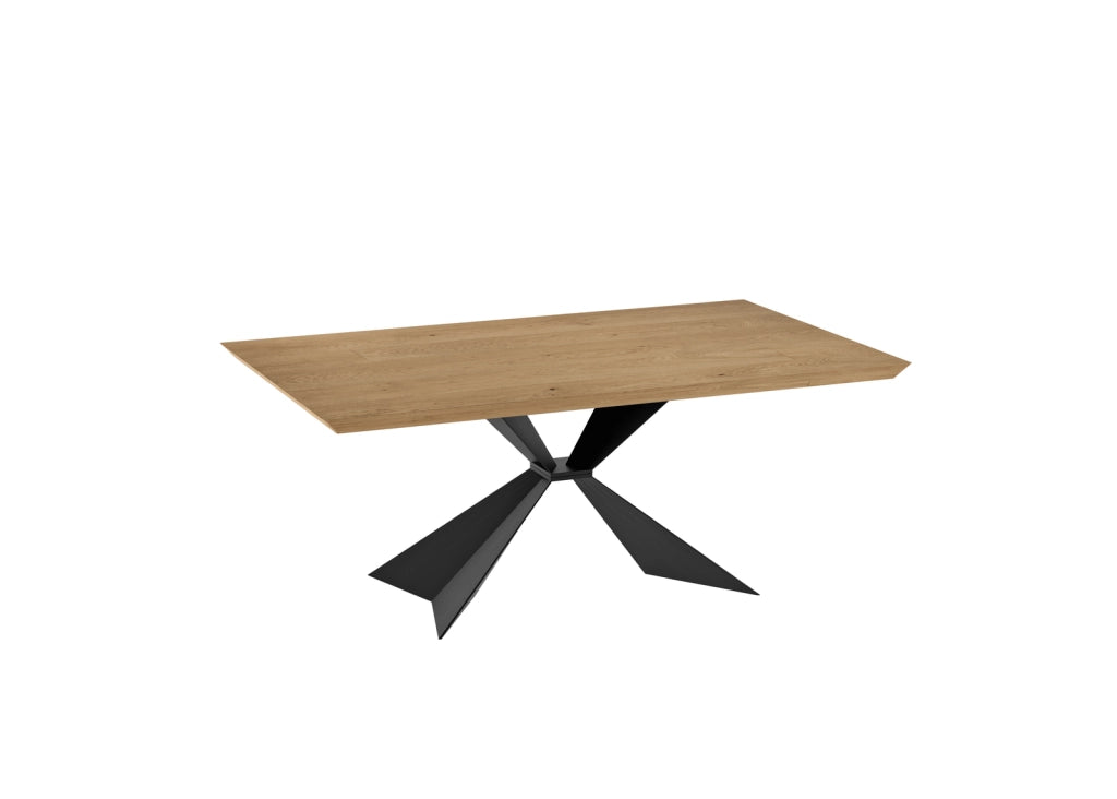 Tavolo allungabile Stark con piano impiallacciato in rovere naturale e gambe in metallo nero - Dimensioni 200/300x100x76 cm - Design Moderno