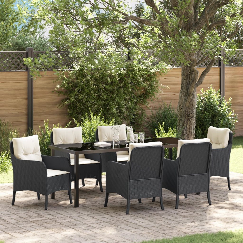 Set da pranzo da giardino con 7 pezzi con cuscini in rattan nero
