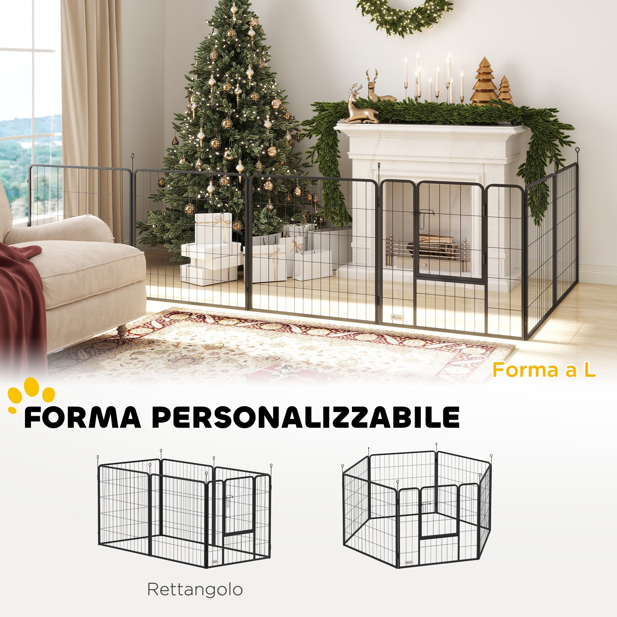 Recinto per Cani a 6 Pannelli Modulabili da 80x1,5x80A cm con Porta di Ingresso in Acciaio Nero