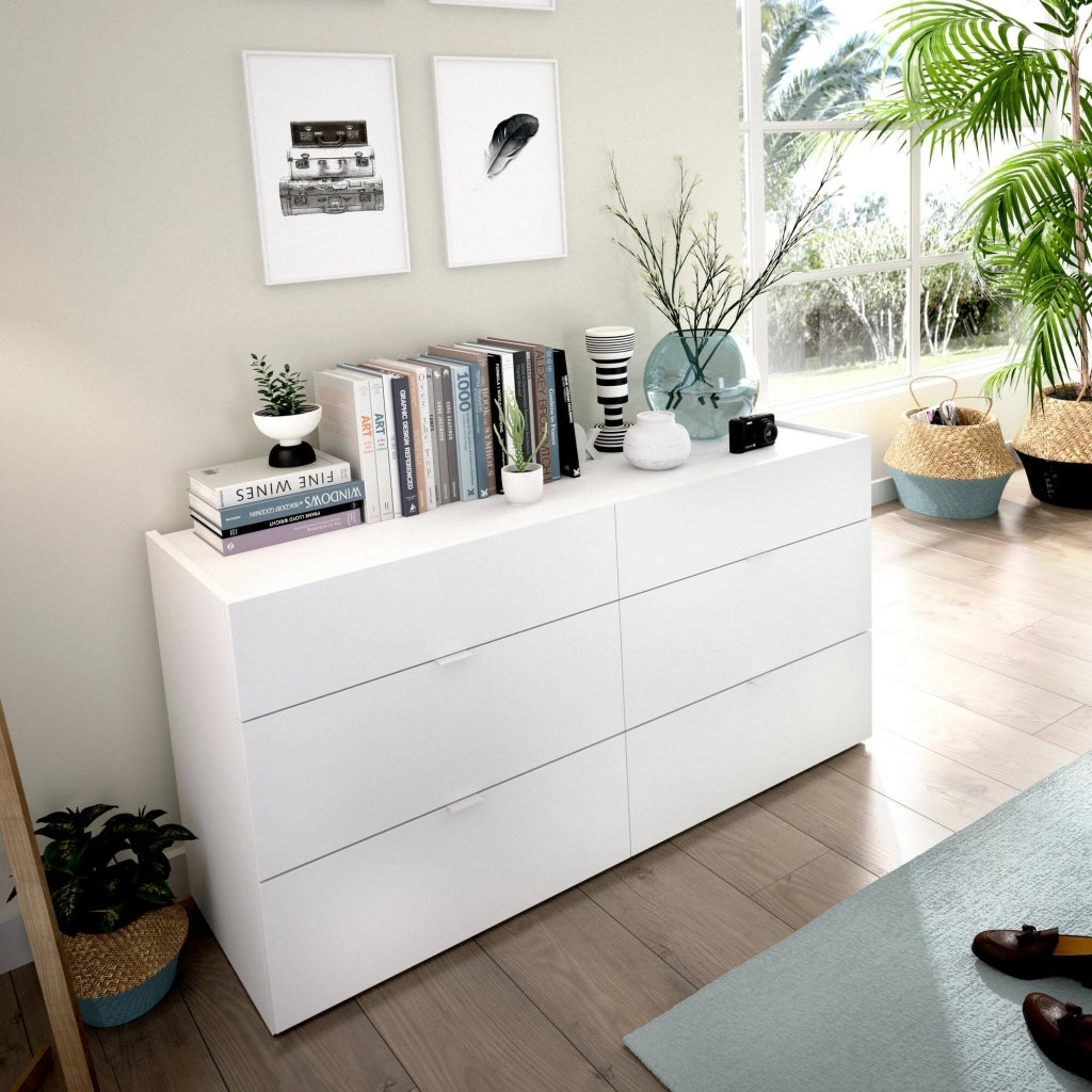 Cassettiera Avana, Settimanale per camera da letto, ComÃ² con 6 cassetti, 120x39h62 cm, Bianco