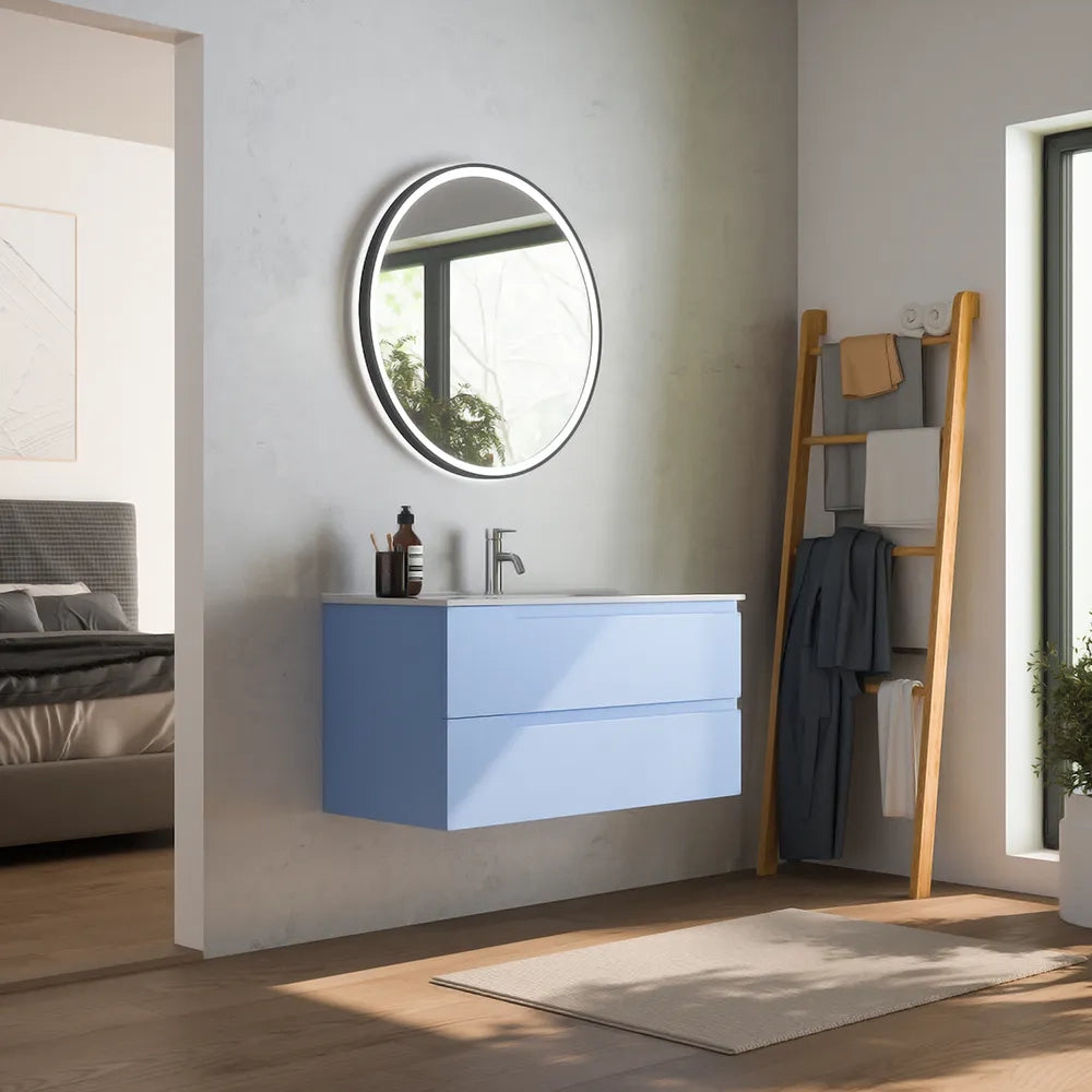 Mobile bagno sospeso 70 cm due cassetti carta da zucchero con lavabo | Ardenne