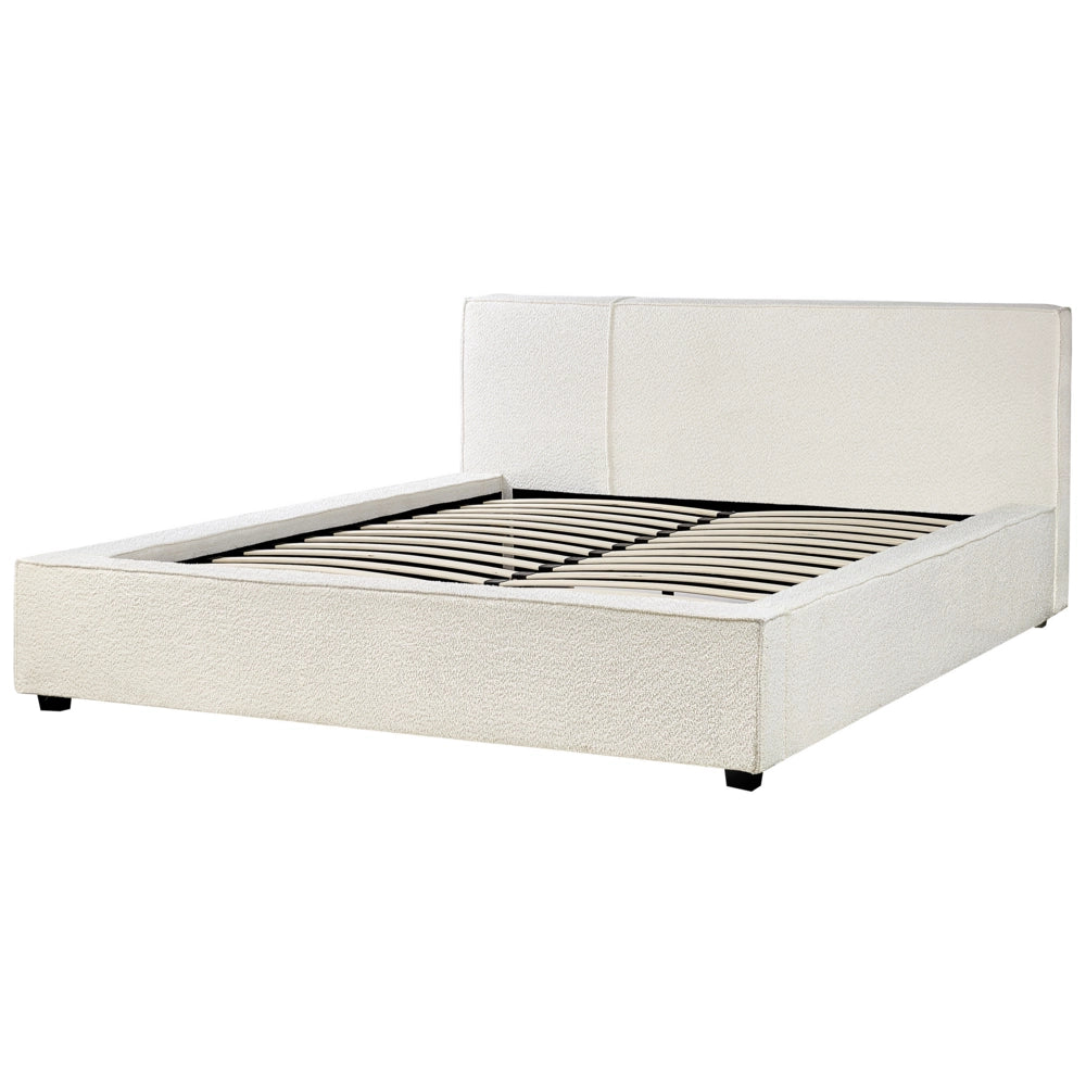 Letto matrimoniale in tessuto bouclé bianco sporco 160 x 200 cm stile moderno