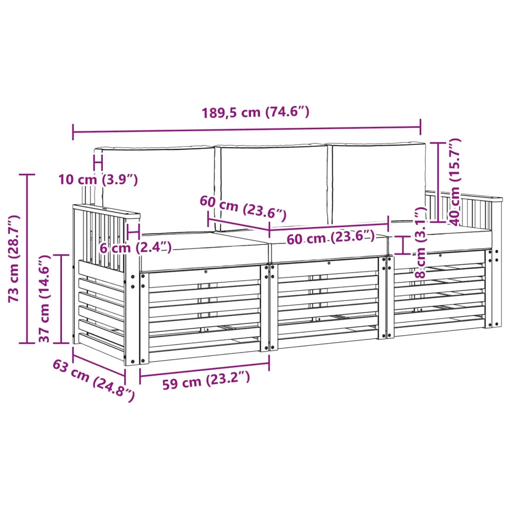 Set divani con cuscino 3 pcs Grigio Naturale e Chiaro 3374281