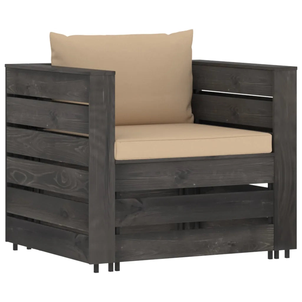 Set Salotto da Giardino 2pz con Cuscini Legno Impregnato Grigio 3068147
