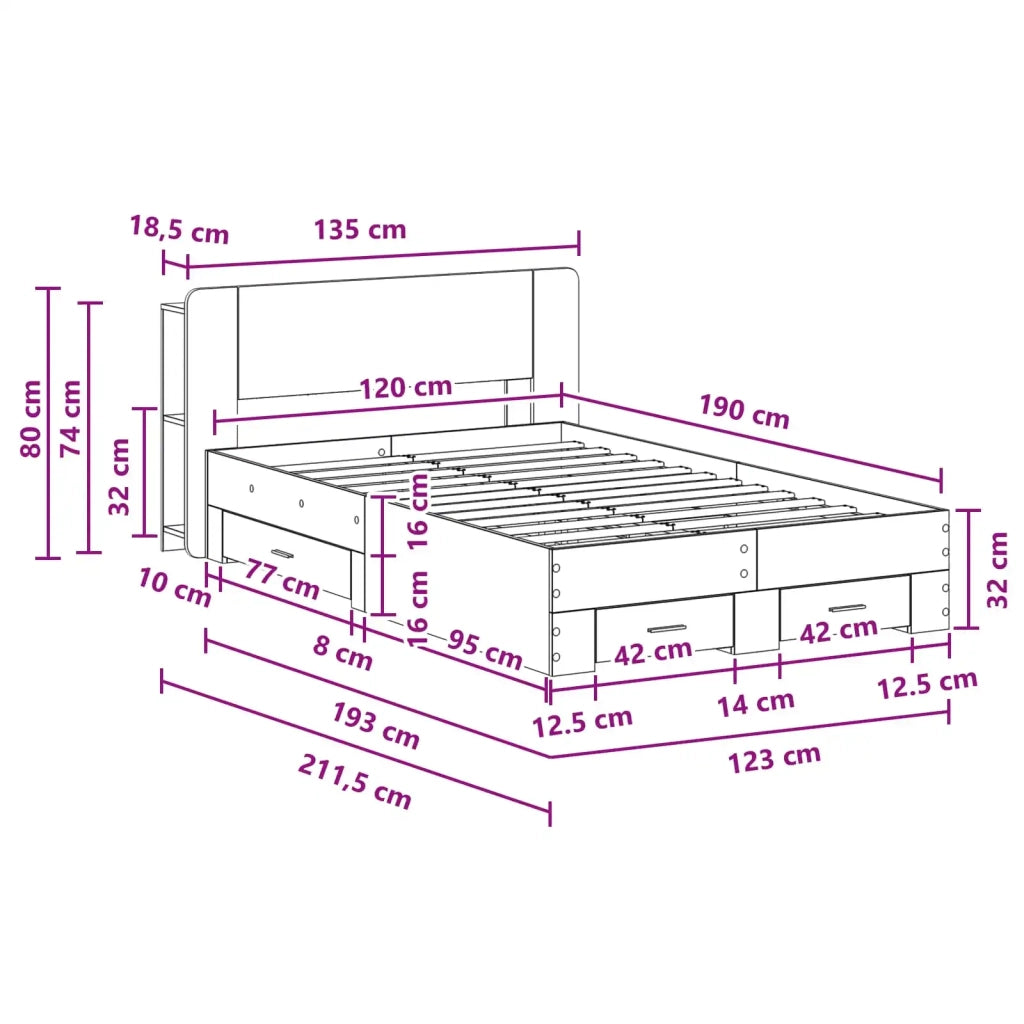 Telaio del letto con storage Legno antico 120 x 190 cm