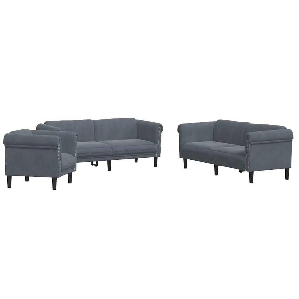 Set di Divani 3 pz Grigio Scuro in Velluto 3209210