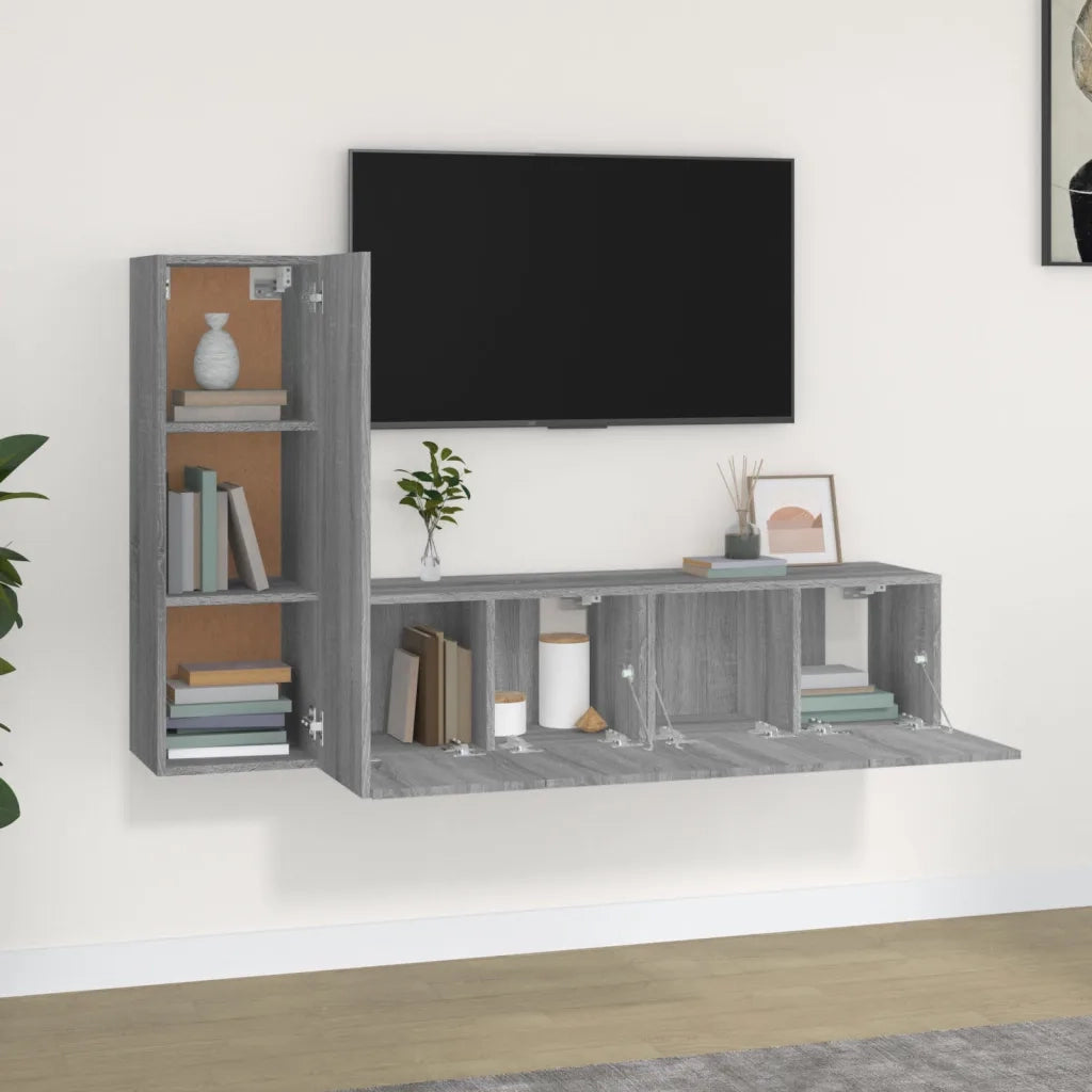 Set Mobili Porta TV 3 pz Grigio Sonoma in Legno Multistrato cod mxl 26506