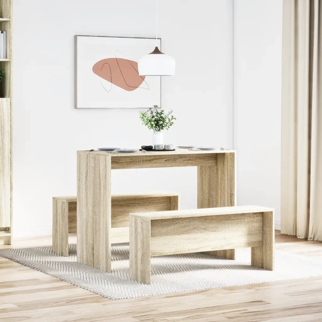 vidaXL Set Tavolo da Pranzo e Panche 3 pz Rovere Sonoma in Truciolato