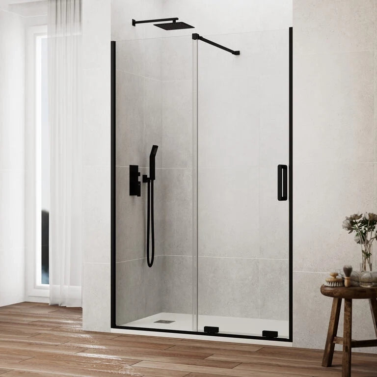 Box doccia frontale KENNA 1 fisso + 1 scorrevole 135 cm (130-135) nero opaco vetro trasparente