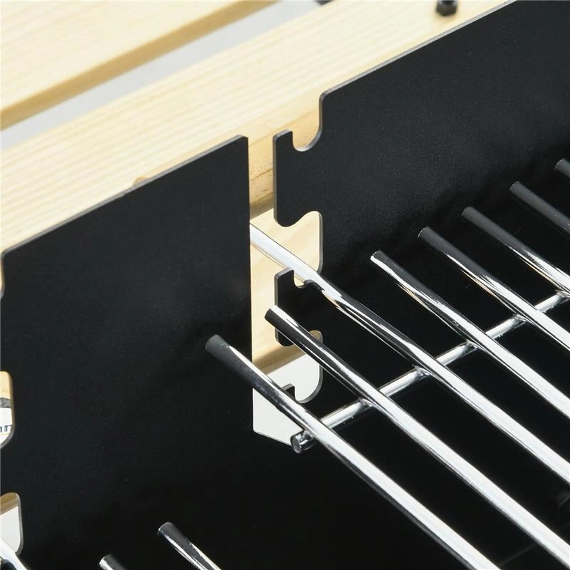 BARBECUE A CARBONELLA AD ALTEZZA REGOLABILE CON 2 GRIGLIE E 2 RIPIANI IN METALLO E LEGNO 113X53.5X82.5 CM NERA