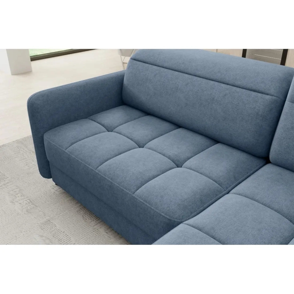 Divano angolare destro convertibile BARNEA 208 cm blu navy mélange con contenitore