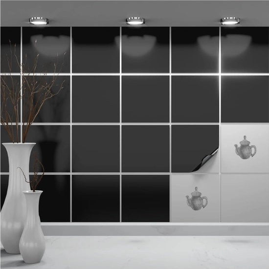 Tegel stickers 14.5 x 14.5 cm per Bagno e Cucina - Tegole self-adesive - Finestra nera lucida - 30 Adesivi per tegole