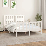 Giroletto con Testiera-Struttura Letto con testiera Bianco Legno Massello di Pino 120x200 cm