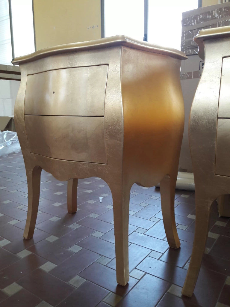 Comodino bombato 2 cassetti legno oro 49x29x61 (1252) - Mobili 2G