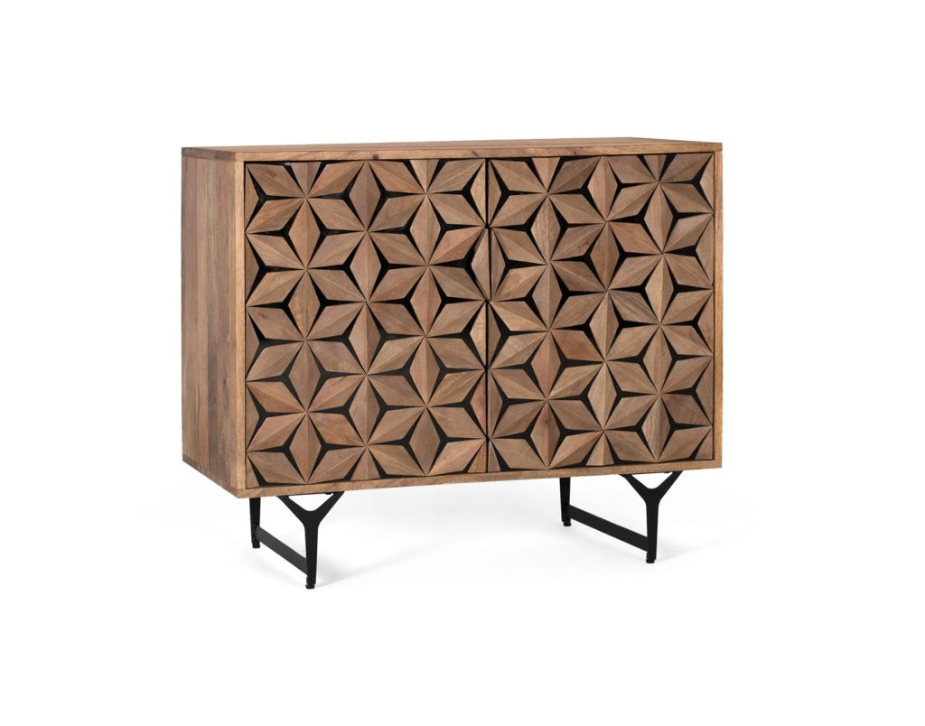 Credenza a due ante intagliata a mano in mango