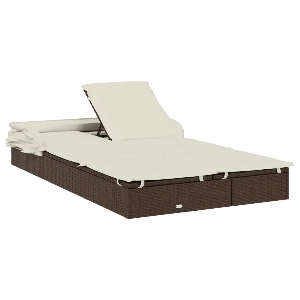 Lettino Doppio Tetto Pieghevole Marrone 213x63x97 cm Polyrattan 319649