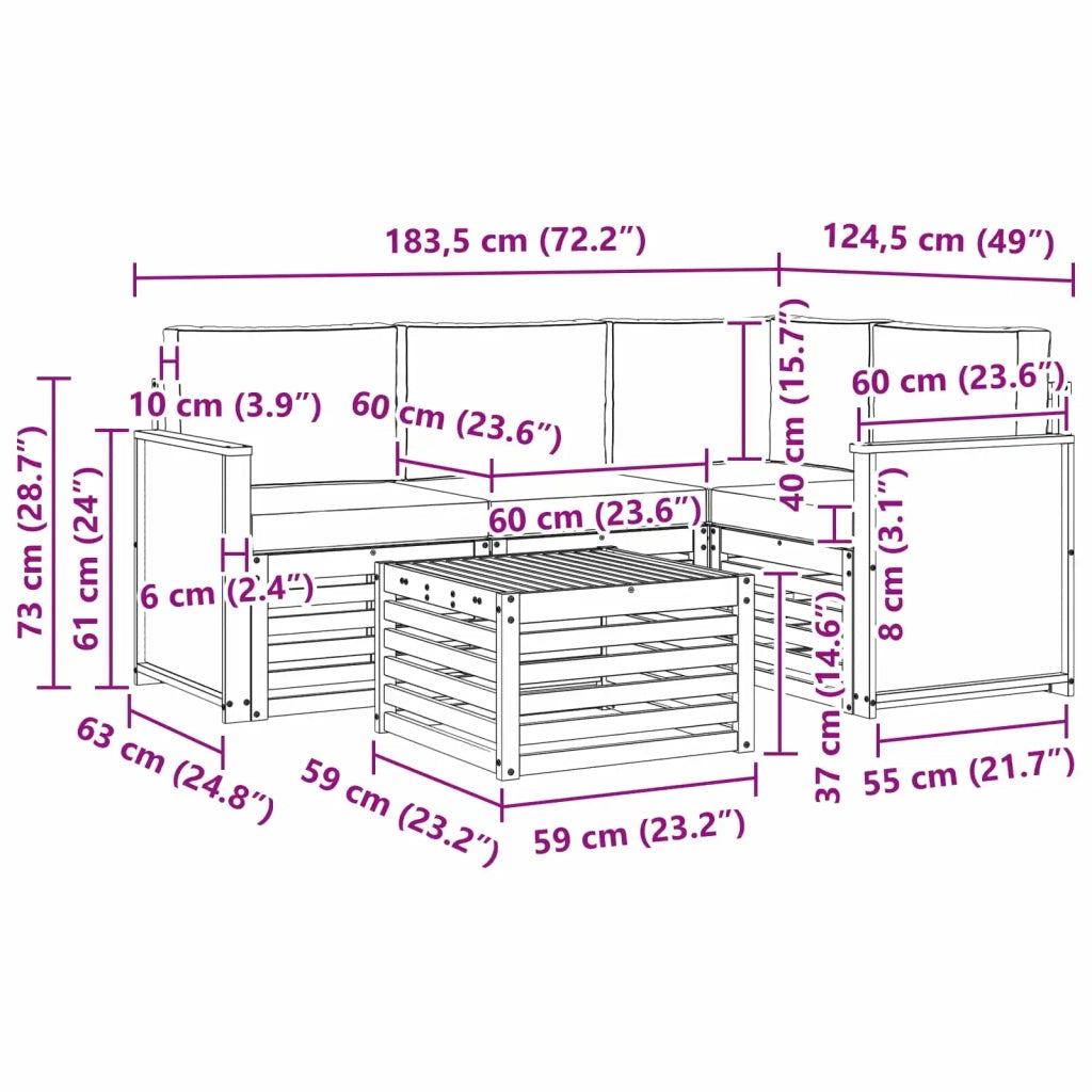 Set di divani da esterno 5 pcs Naturale e Beige 59 x 59 x 37 cm