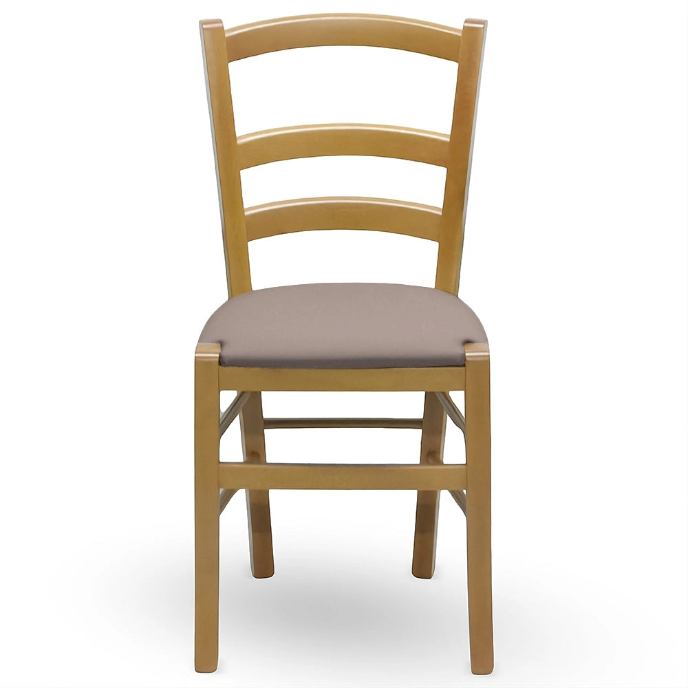 Sedia Venezia in legno noce chiaro con seduta in similpelle grigio tortora
