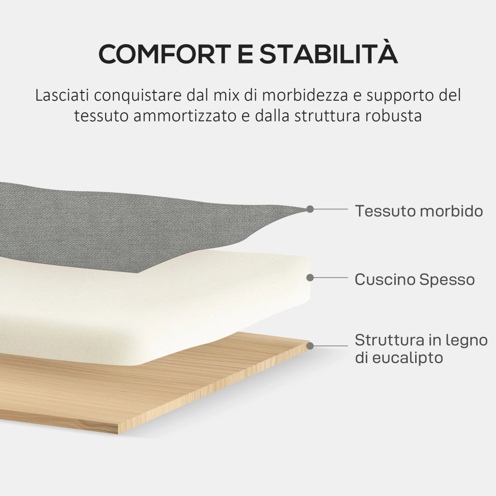 Divano 2 Posti in Tessuto ¨C Zephmum ¨C Grigio con Gambe in Legno e Cuscini