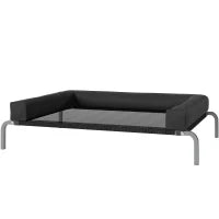 Lettino per Cani Rialzato di 19.5 cm con Cuscino a U, in Poliestere e Acciaio, 110x75x30 cm, Nero e Argento