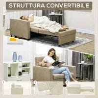Poltrona Letto in Tessuto Effetto Velluto Marrone Chiaro con 2 Cuscini e Spazio Portaoggetti, 100x98x88 cm