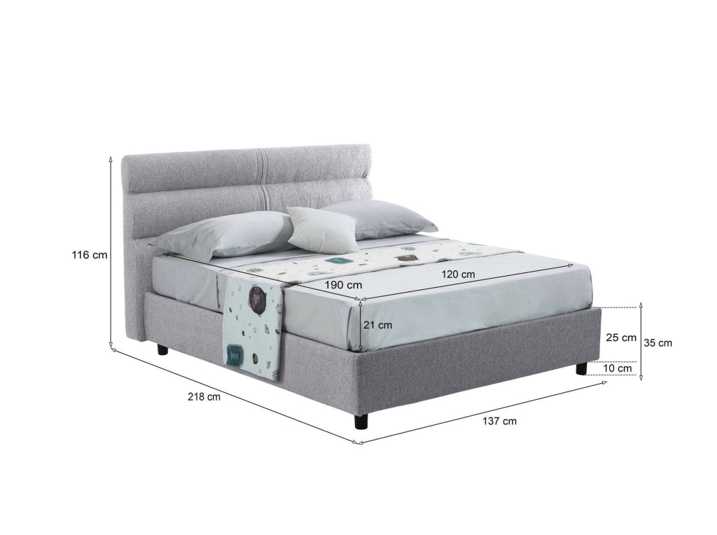 Briosco, Letto Piazza e Mezza Materasso Incluso Made in Italy, Grigio