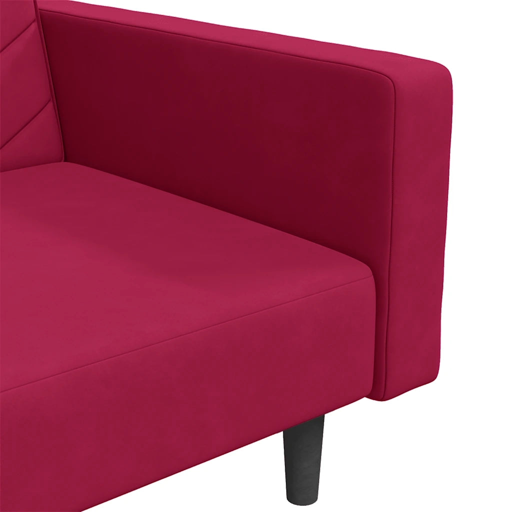 Divano letto | Sof¨¤ letto | Letto singolo a 2 Posti con 2 Cuscini Rosso Vino in Velluto