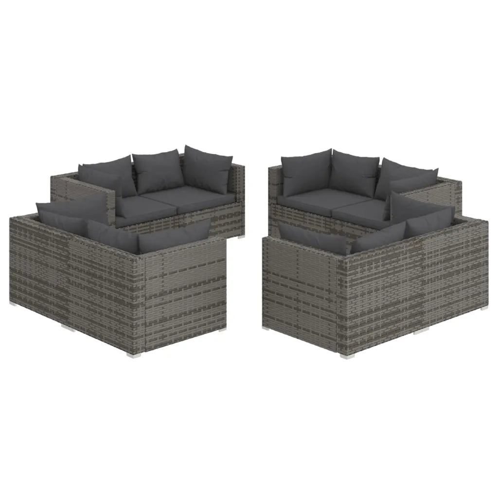 Set Divani da Giardino 8 pz con Cuscini in Polyrattan Grigio 3101557