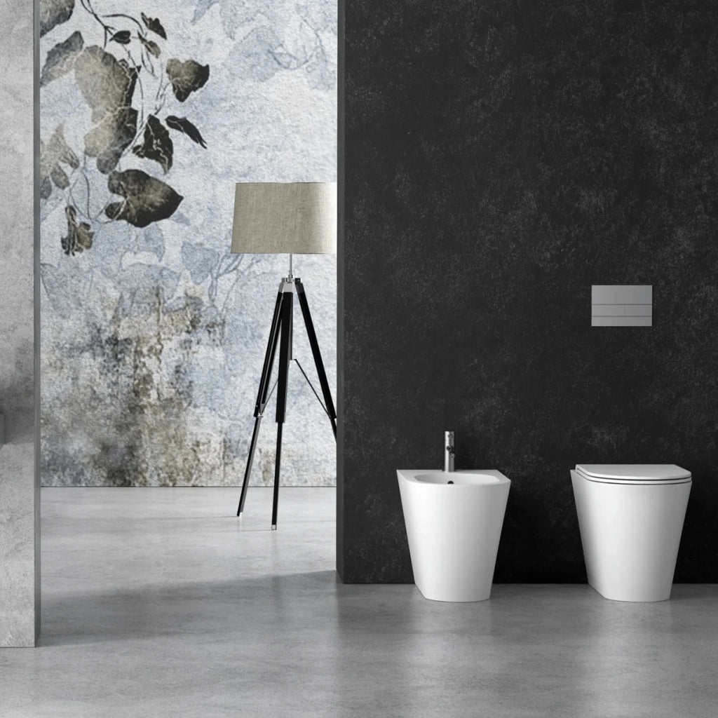 Coppia Di Sanitari Da Terra Alice Ceramica Filo Muro Senza Brida Bianco Opaco "Hide Round"