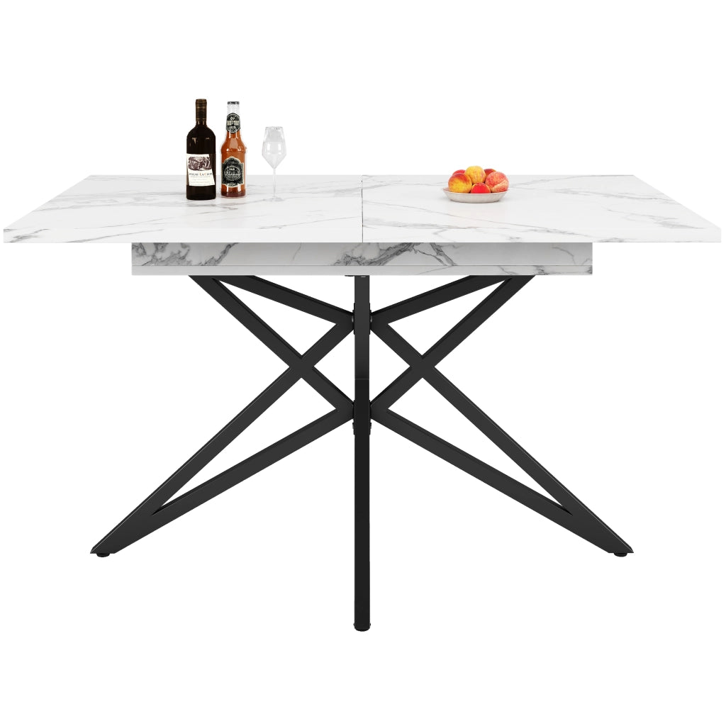 Tavolo da Pranzo Allungabile ¨C MINIMAL ¨C Piano Noce/Effetto Marmo, Gambe in Metallo Nero, 120(160)x80 cm