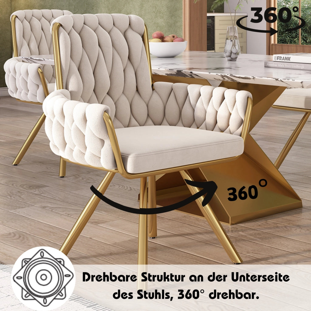 Sedia da Pranzo Girevole Imbottita Set 2 ¨C MINIMAL ¨C Velluto Beige, Gambe in Metallo