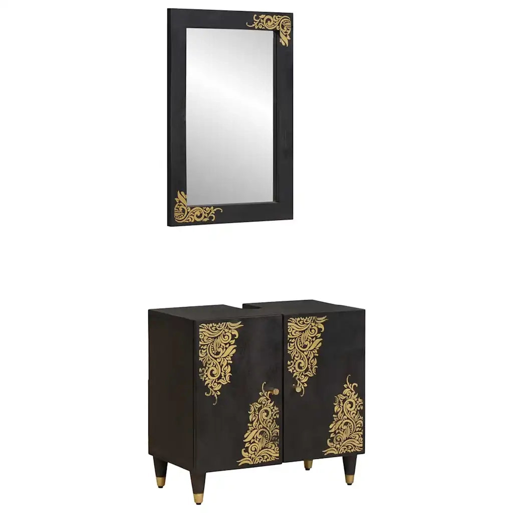 Set di Armadi da Bagno | Armadio da bagno 2 pz Nero Legno di mango massello