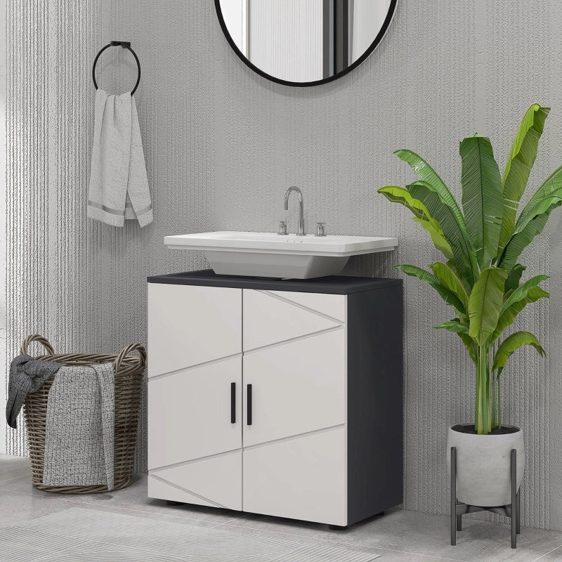 Mobiletto da bagno con ripiano regolabile, mobiletto per lavabo con maniglia, mobiletto da bagno con dispositivo antiribaltamento, grigio, 60 x 30 x