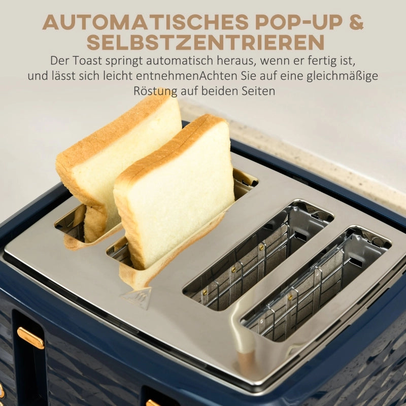 Set tostapane e bollitore 2 in 1, 7 livelli di doratura, funzione di scongelamento e riscaldamento, blu
