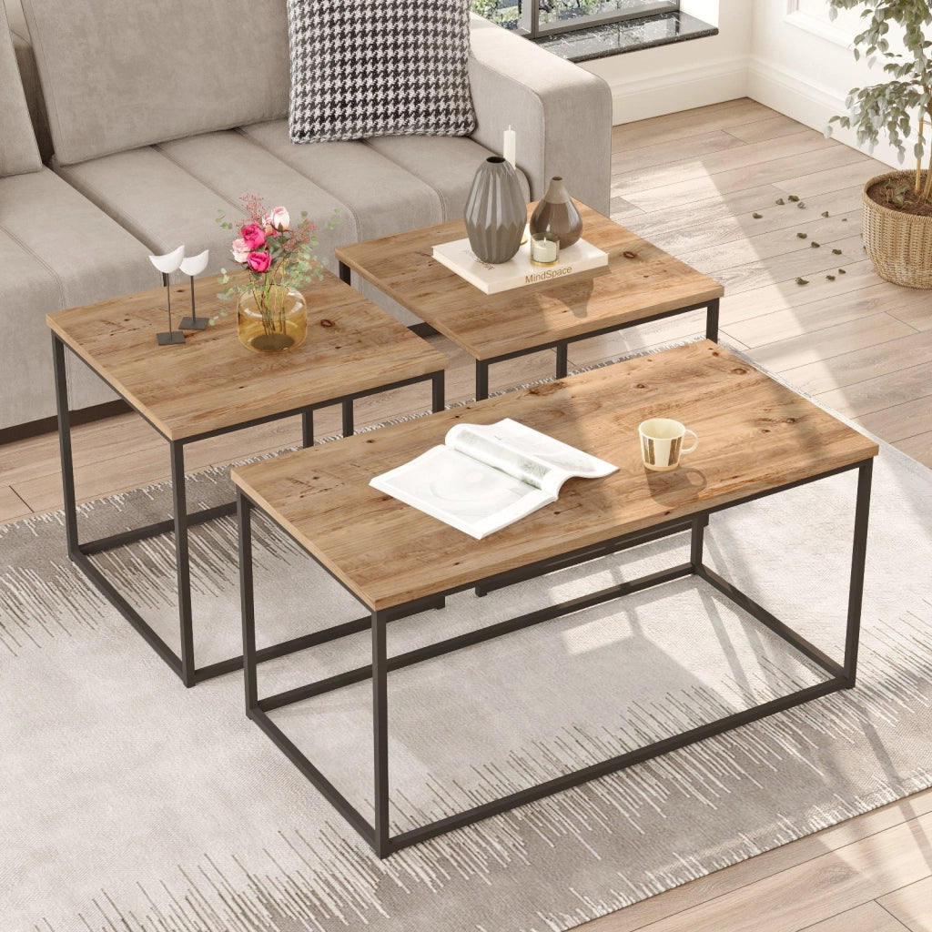 Set di 3 tavolini in legno "VG9" - 90 x 45 x 44 cm - Pino Atlantico