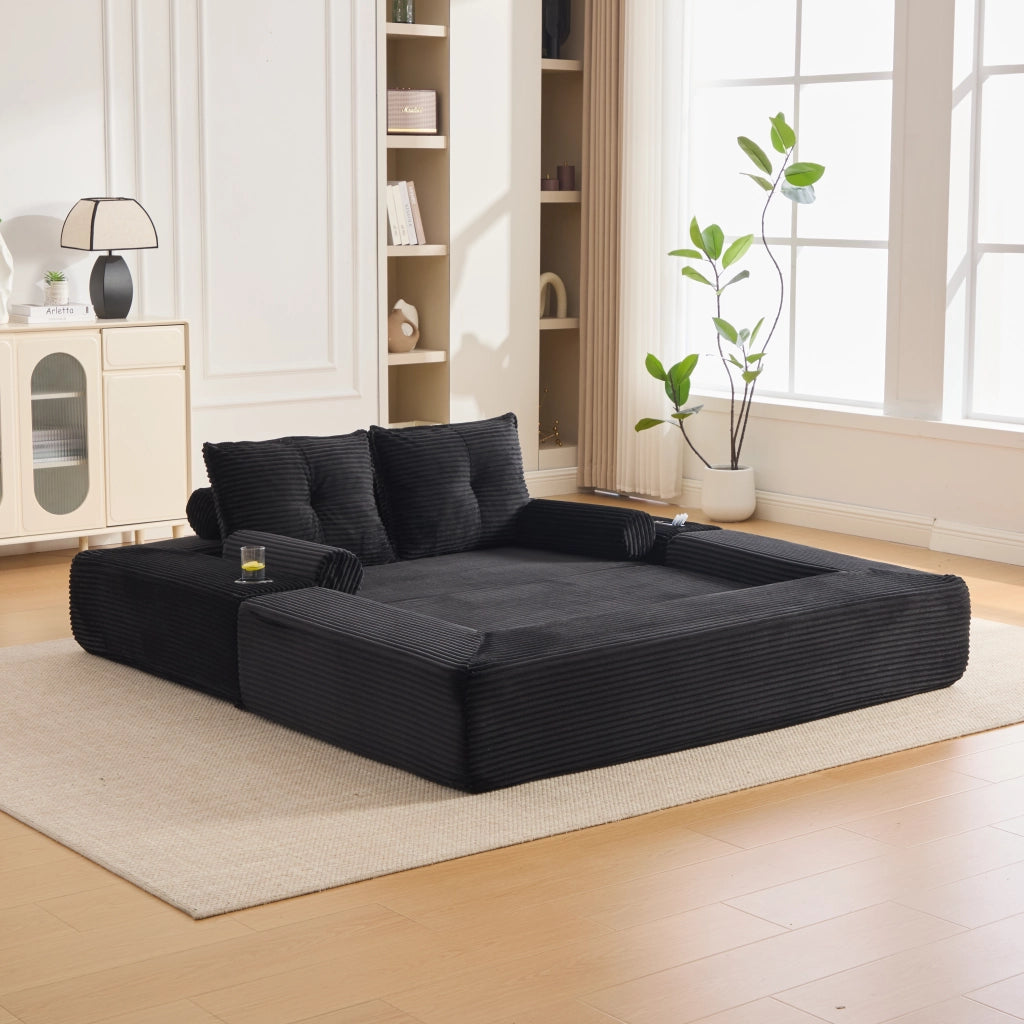 DIVANO LETTO multifunzione 180x98x80 cm in corduroy nero