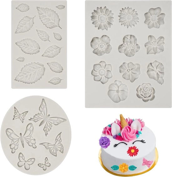 Siliconi 3D per formare fiori (3 pezzi) per decorazione di fondant, cioccolato e dessert