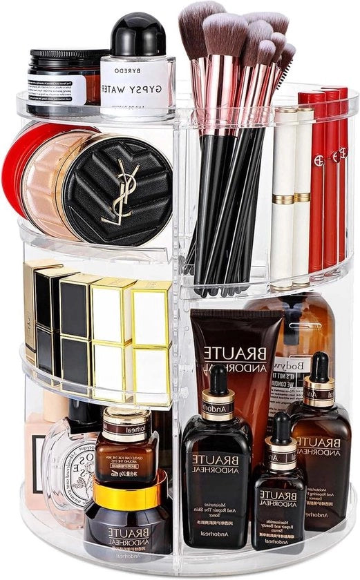 Organizzatore di cosmetici 360 gradi rotante - Grande capacità organizzatore di makeup con 7 livelli - Translucido