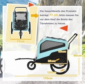 Rimorchio per bici per cani 2 in 1 170x77x90 cm acciaio blu， passeggino e sicurezza