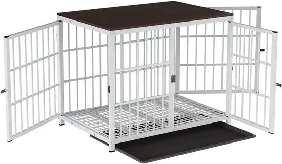 Kennellokale metallo e legno - Stile arredamento - Portakennel - Tavolo di servizio rimovibile - Bianco - 91x64x75